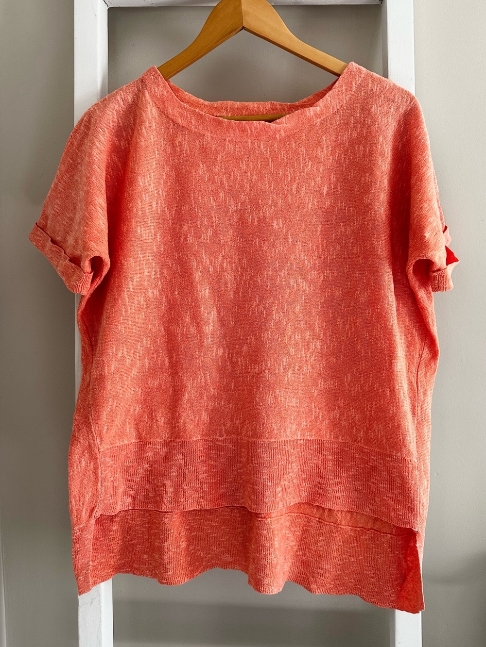 Eileen Fisher Linen Cotton Blend Hi-Lo Short Sleeve Sweater